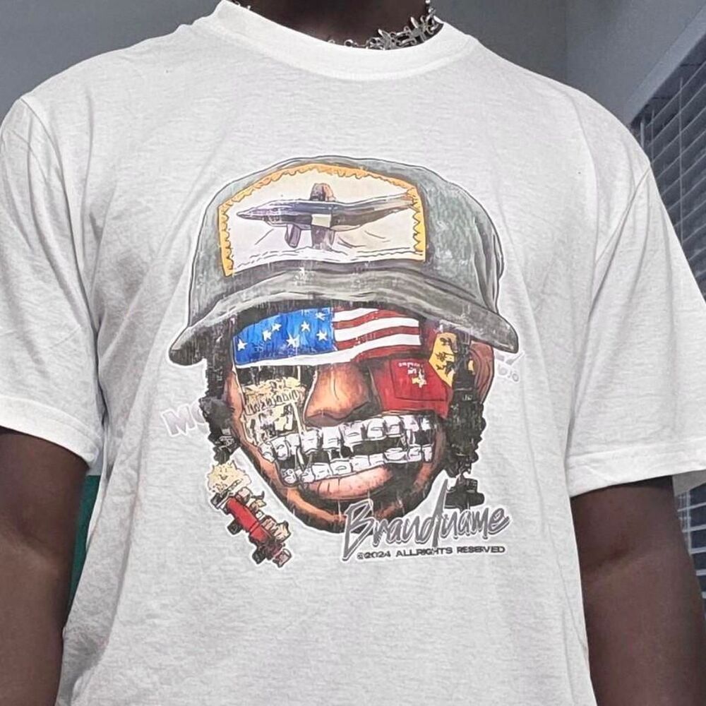 Brand NaMe American Skull Trucker Graphic White Streetwear T-Shirt